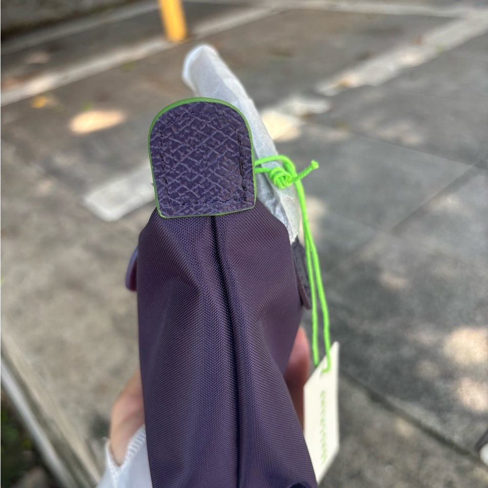 Longchamp mini top-handle bag in purple with lime trim - Picture 2 of 5